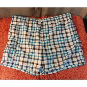 Men's Trader Bay Multicolor Plaid Blue/White Pockets Swim Trunks Size XL